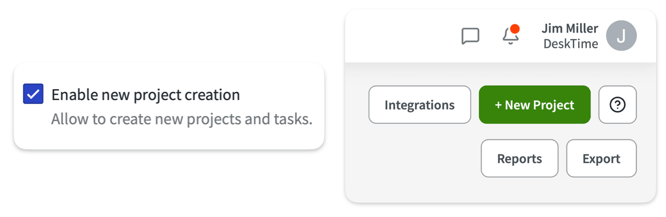 Enable new project creation setting enabled in DeskTime