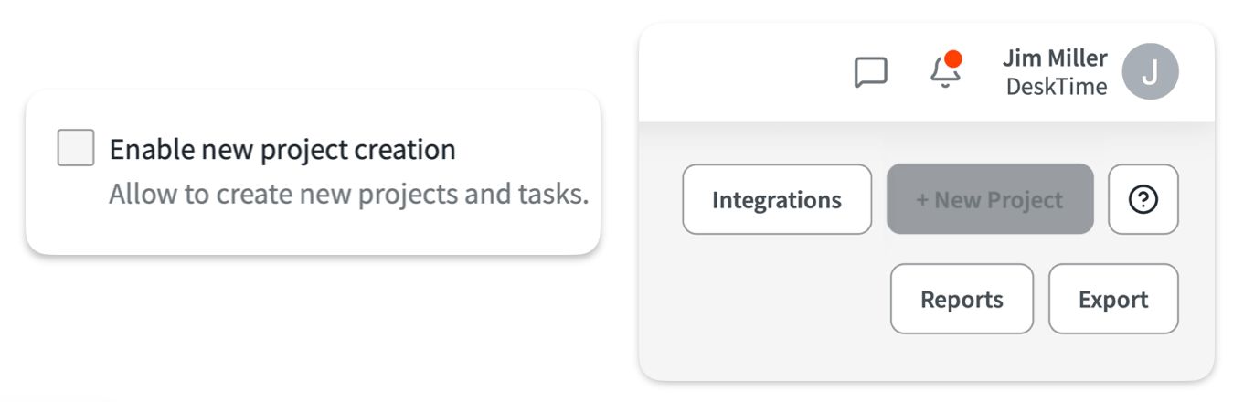 Enable new project creation setting disabled in DeskTime
